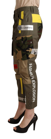 Green military cargo trousers made of cotton, featuring multiple pockets and a relaxed fit, by Dolce & Gabbana.