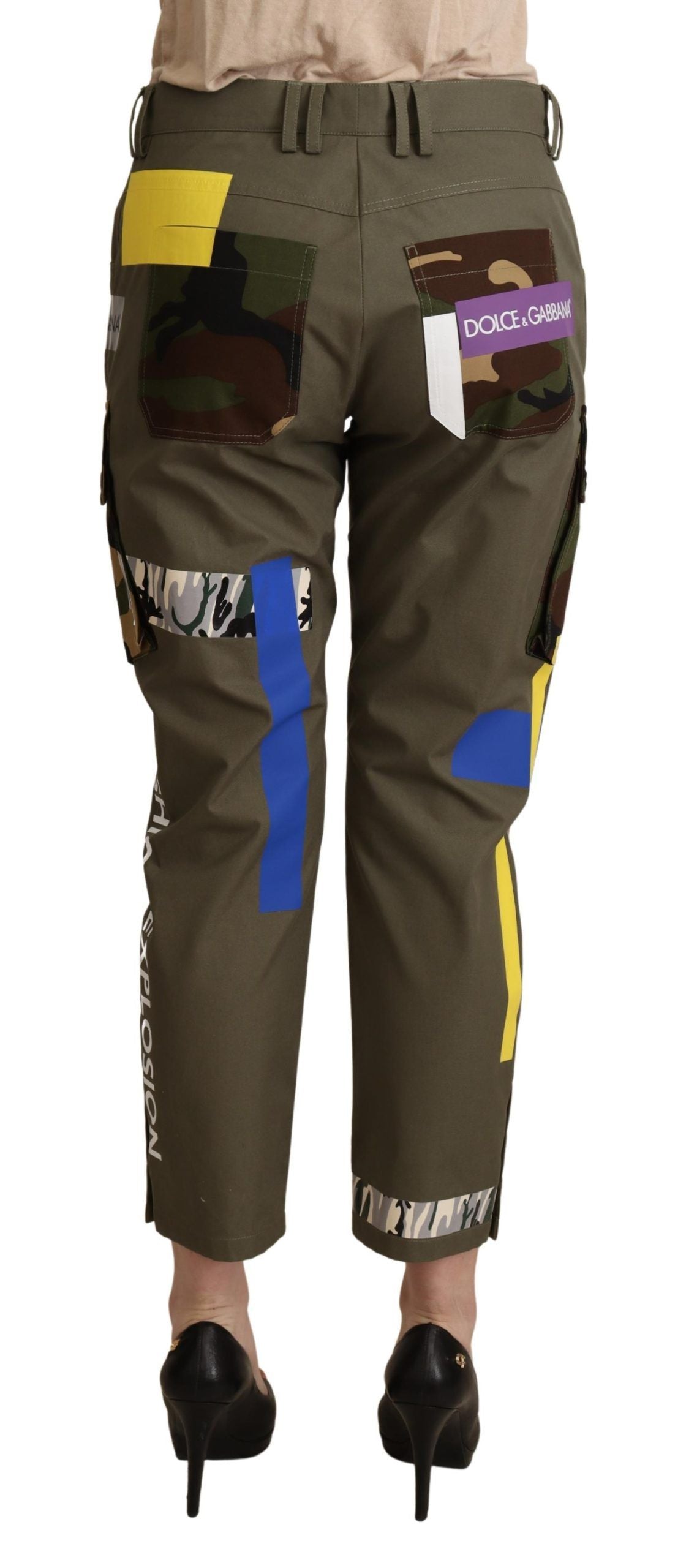Green military cargo trousers by Dolce & Gabbana featuring cotton fabric, multiple pockets, and a relaxed fit.