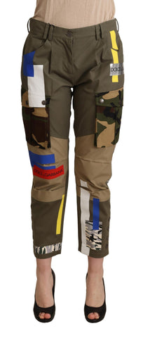 Green military cargo trousers by Dolce & Gabbana made of cotton, featuring multiple pockets and a relaxed fit.