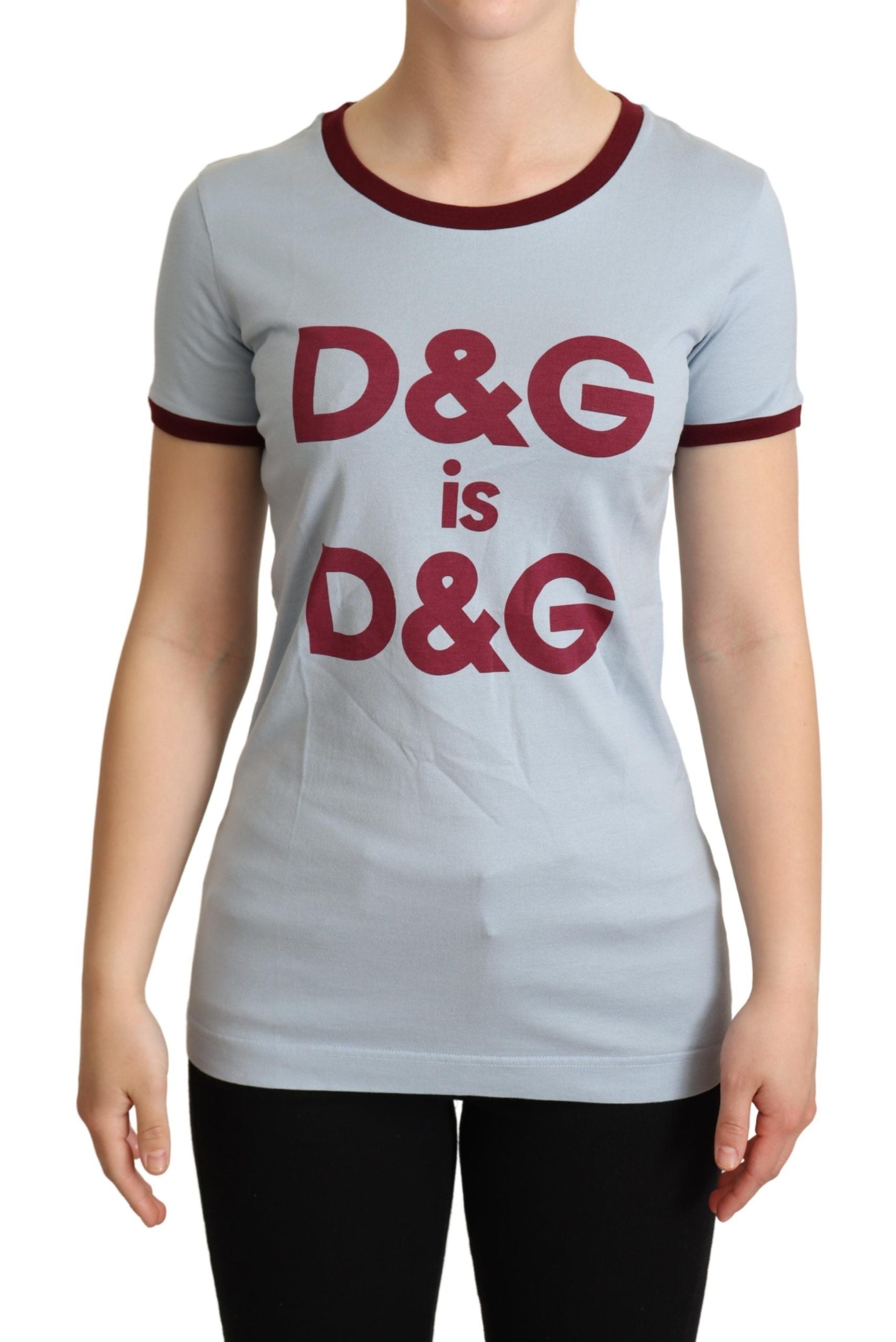 Blue Dolce & Gabbana crewneck D&G top T-shirt with logo detail, casual fit, and soft fabric, displayed on a plain background.
