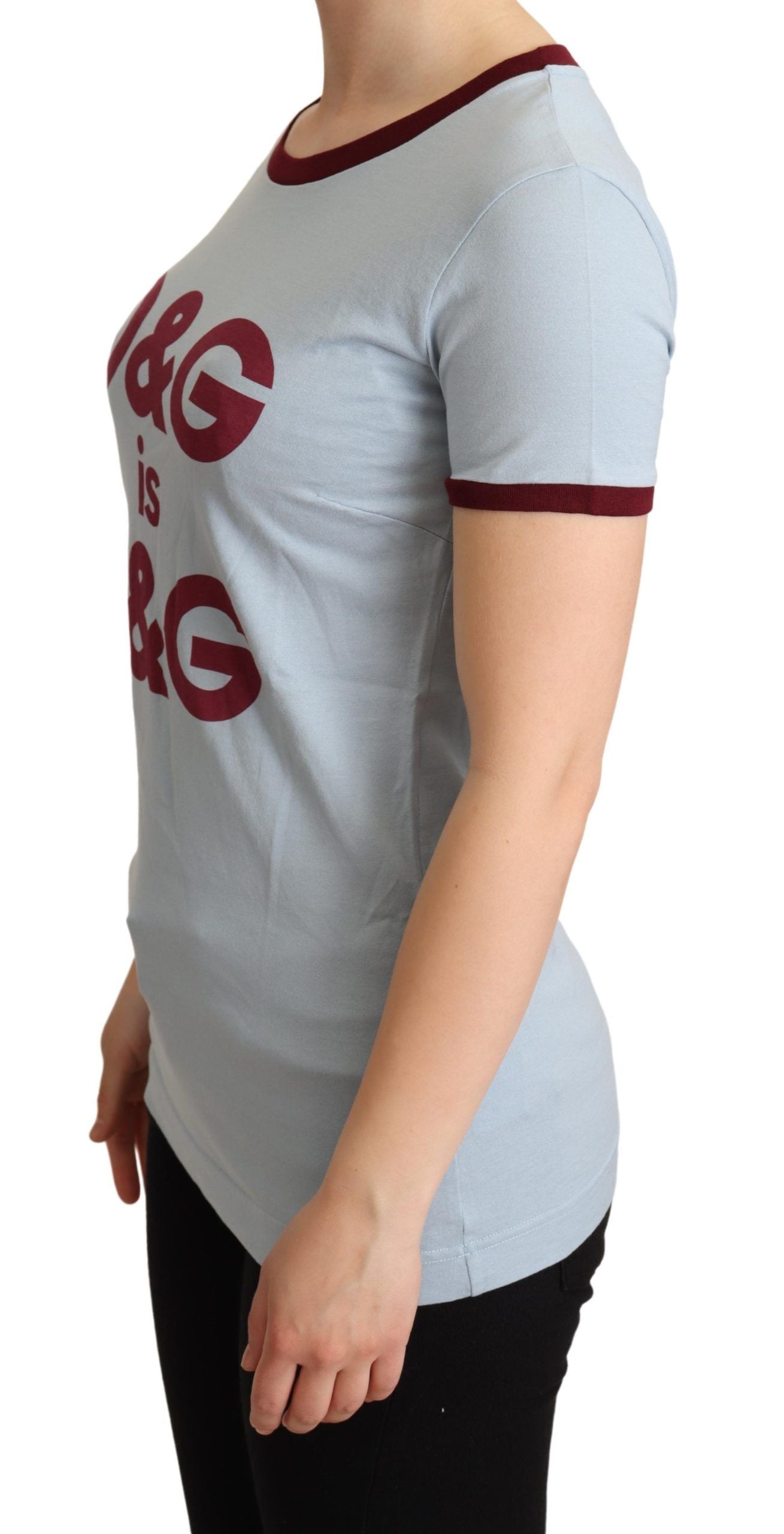 Blue Dolce & Gabbana crewneck D&G top T-shirt with logo, shown on a flat lay.