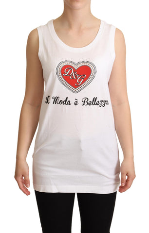 White La Moda crystal tank top T-shirt by Dolce & Gabbana, featuring a sleeveless design with sparkling crystal embellishments.