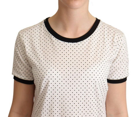 White dotted cotton crewneck T-shirt by Dolce & Gabbana, featuring a classic fit and subtle dotted pattern.
