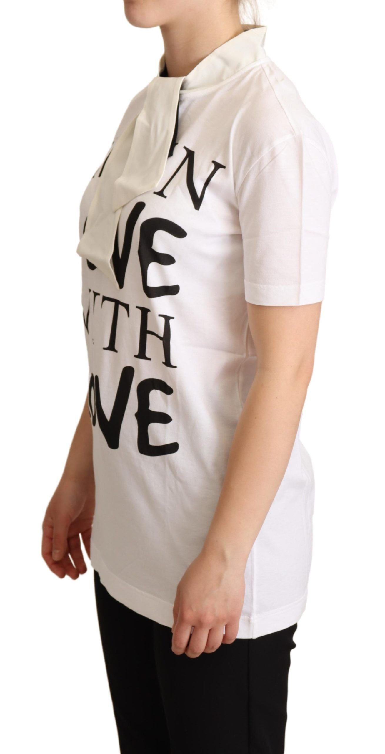 White cotton silk "I'm In Love" T-shirt by Dolce & Gabbana, featuring a relaxed fit and stylish logo design.