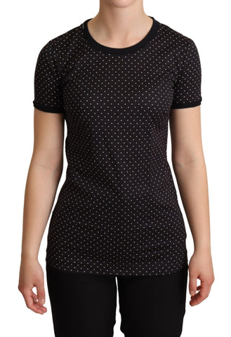 Black dotted cotton crewneck T-shirt by Dolce & Gabbana, featuring a classic fit and subtle dotted pattern.