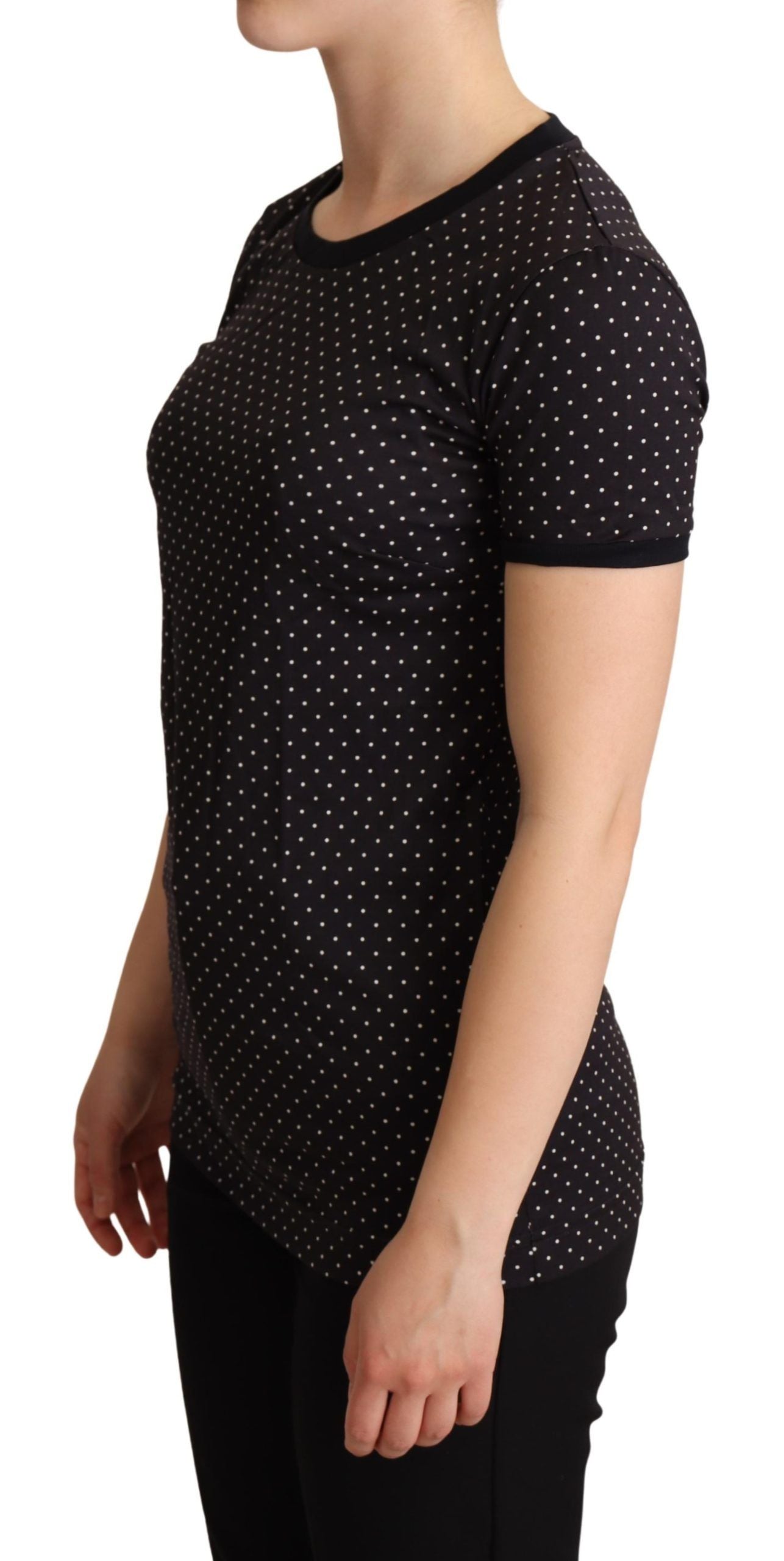 Black dotted cotton crewneck T-shirt by Dolce & Gabbana, featuring a classic fit and subtle dotted pattern.