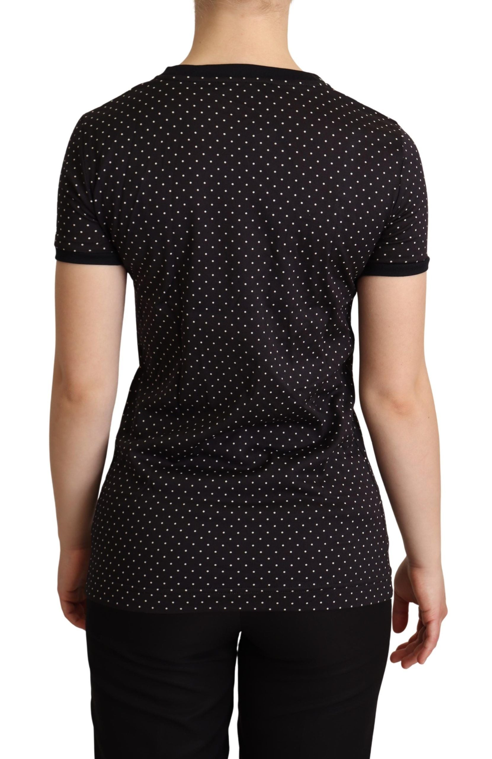Black dotted cotton crewneck T-shirt by Dolce & Gabbana, featuring a classic fit and subtle dotted pattern.