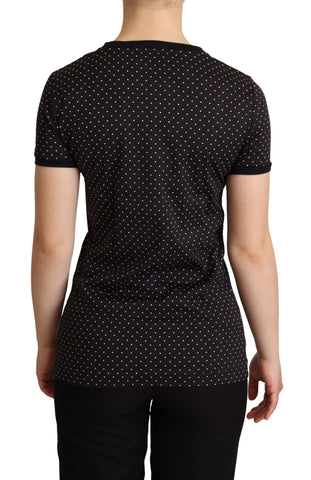 Black dotted cotton crewneck T-shirt by Dolce & Gabbana, featuring a classic fit and subtle dotted pattern.