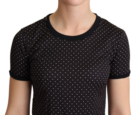 Black dotted crewneck cotton T-shirt by Dolce & Gabbana, featuring a classic fit and stylish dotted pattern.