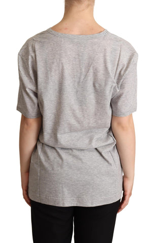Gray solid cotton V-neck T-shirt from Dolce & Gabbana, featuring a classic fit and smooth fabric.