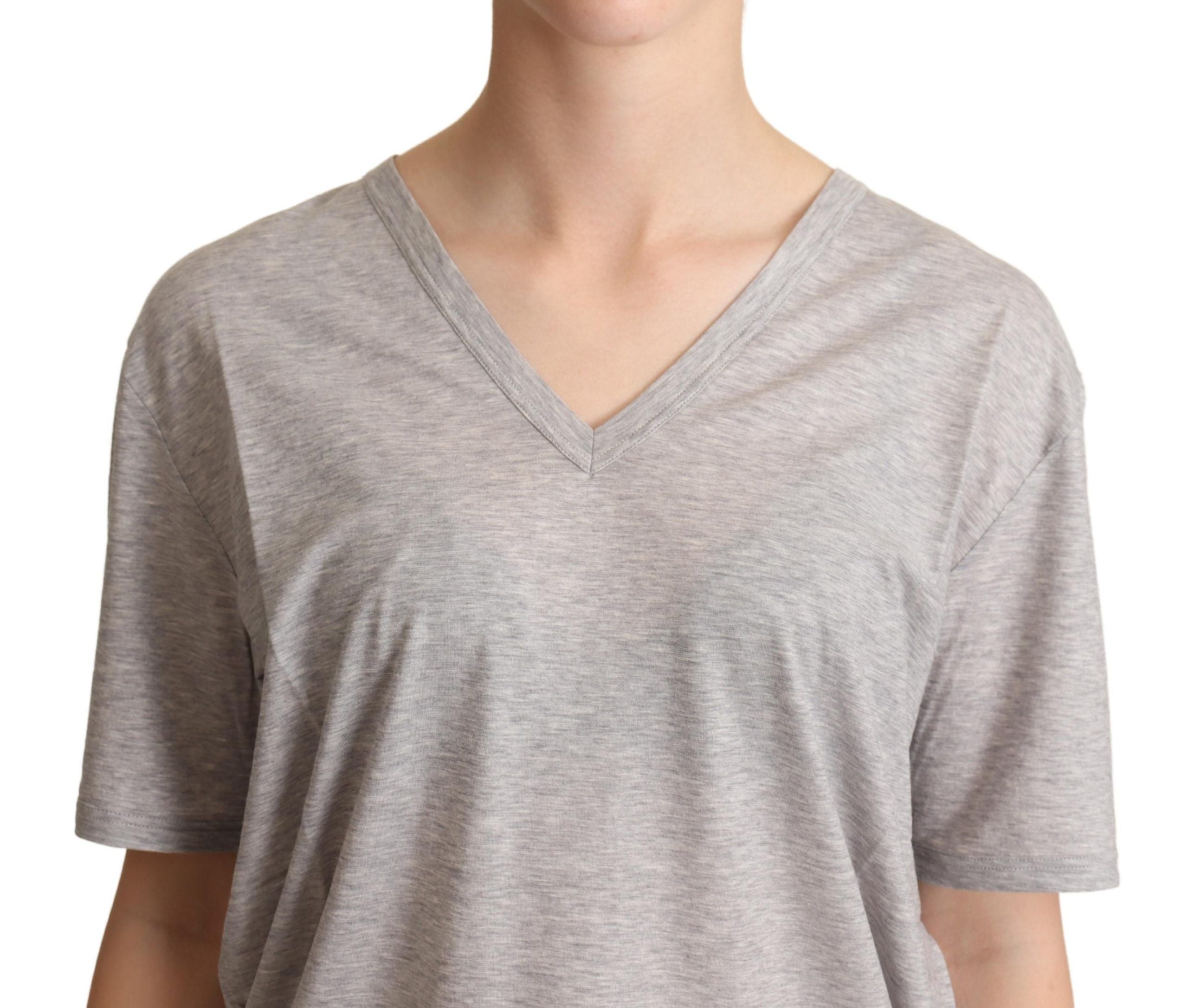 Gray solid cotton V-neck T-shirt by Dolce & Gabbana, front view showing smooth fabric and classic fit.