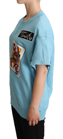 Blue Queen of Hearts card graphic sweater T-shirt by Dolce & Gabbana, featuring a bold heart and card design on soft fabric.