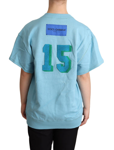 Blue Queen of Hearts card graphic sweater T-shirt by Dolce & Gabbana, featuring a bold heart and playing card design.