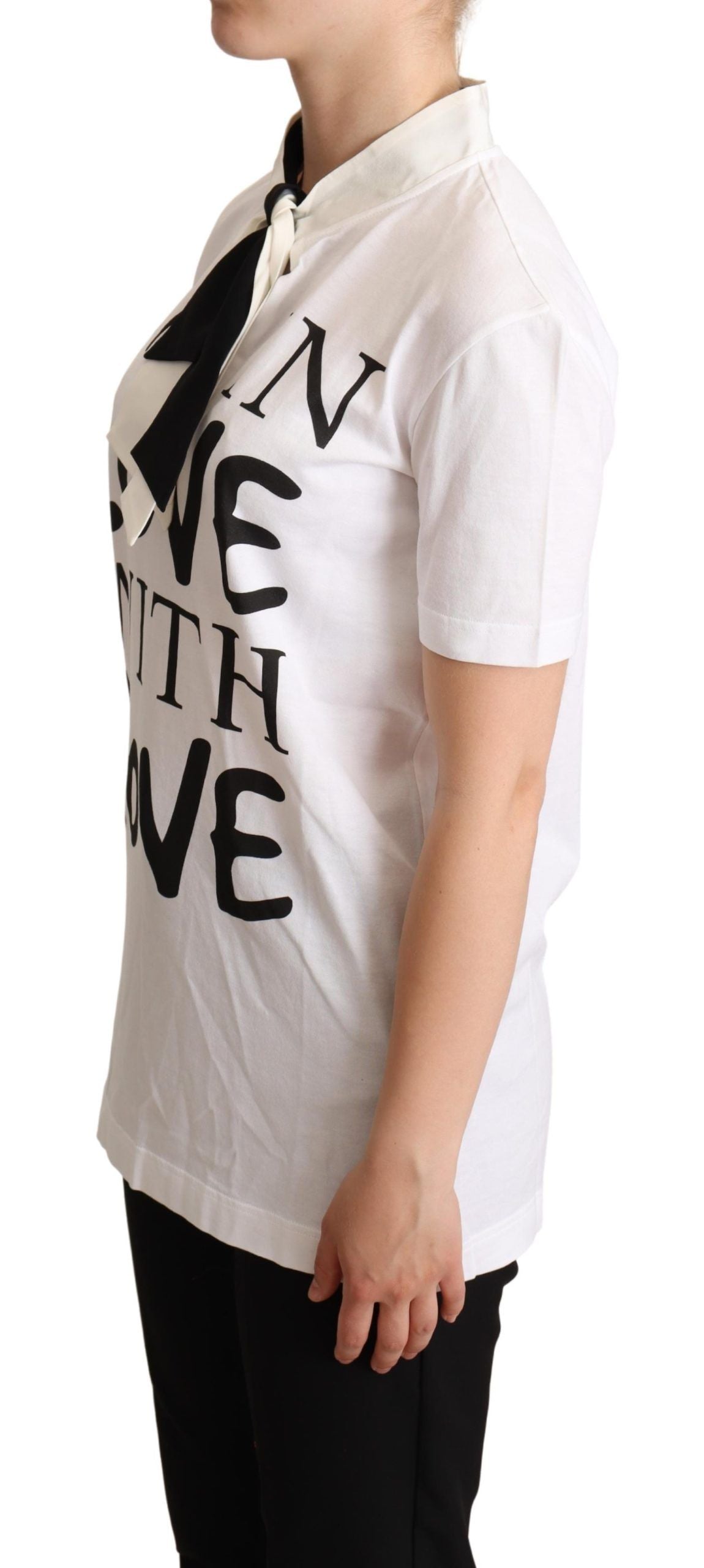 White cotton silk blend Ascot collar T-shirt by Dolce & Gabbana, featuring a sleek, stylish design with a classic collar.