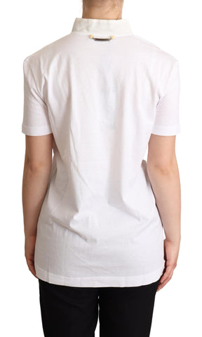 White cotton silk blend ascot collar T-shirt by Dolce & Gabbana, featuring a stylish collar and smooth fabric.