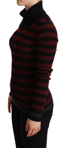 Black and red striped wool pullover sweater by Dolce & Gabbana, showing a close-up of the knit fabric and striped pattern.