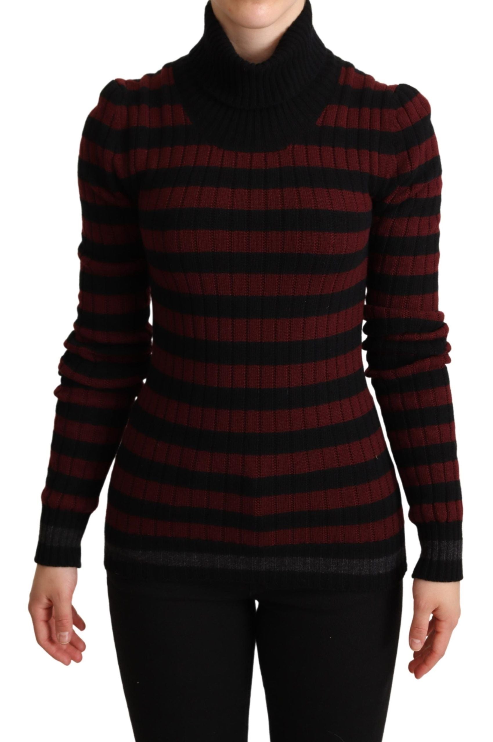Black and red striped wool pullover sweater by Dolce & Gabbana, featuring a cozy, stylish knit design.