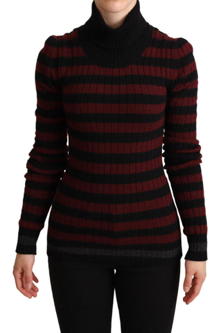 Black and red striped wool pullover sweater by Dolce & Gabbana, featuring a cozy, stylish knit design.