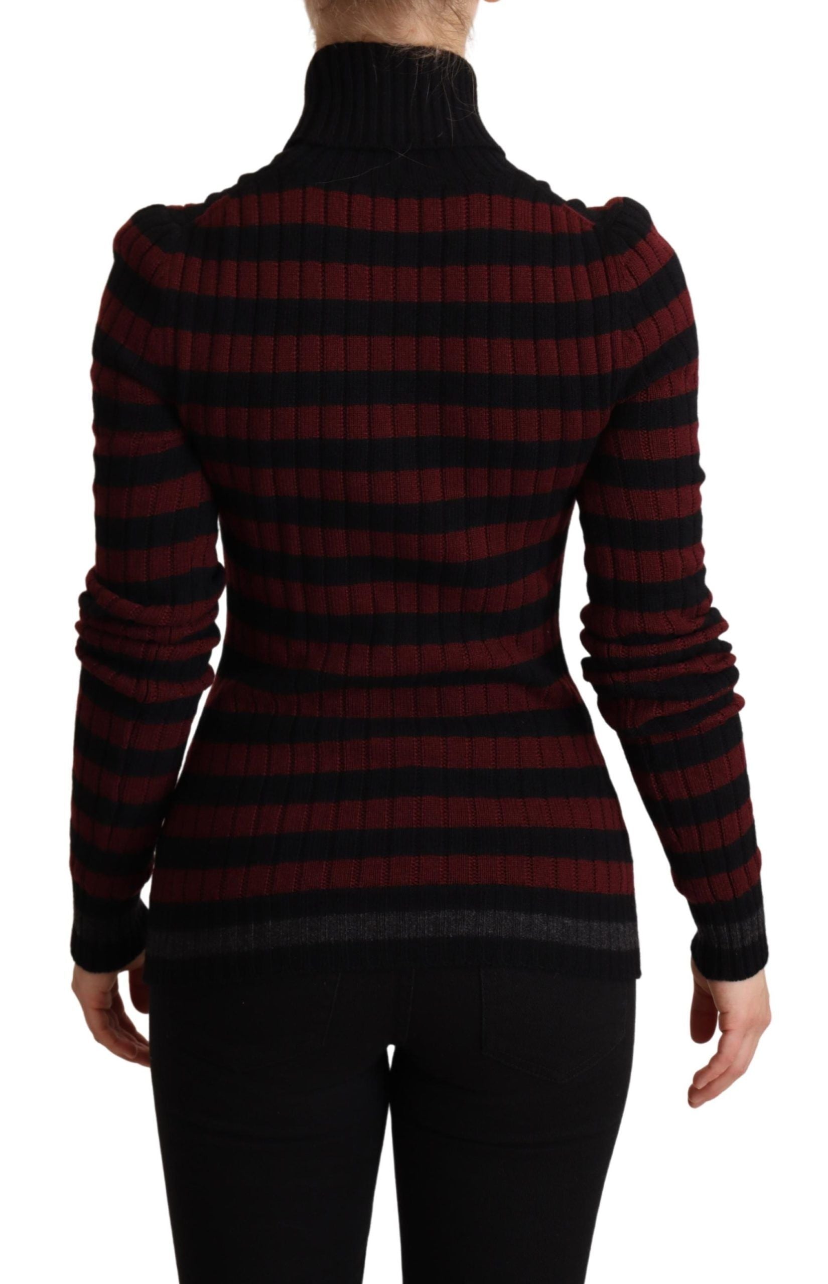 Black and red striped wool pullover sweater by Dolce & Gabbana with a cozy, textured knit pattern.