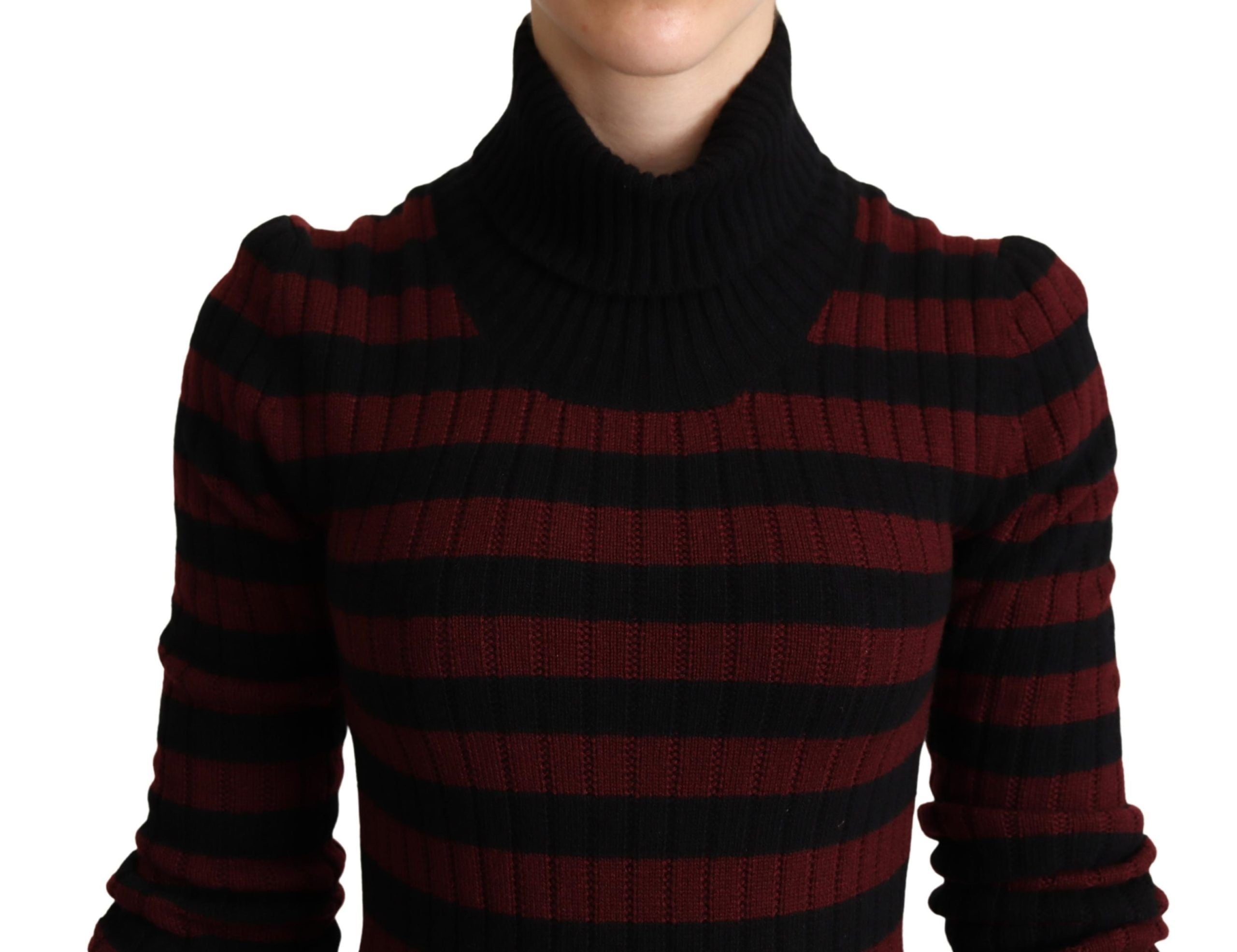 Black and red striped wool pullover sweater by Dolce & Gabbana, featuring a cozy knit texture and classic pattern.
