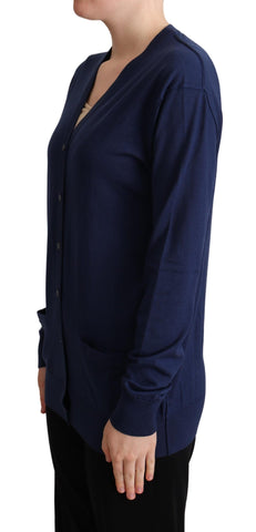 Blue Virgin Wool Button Down Cardigan Sweater by Dolce & Gabbana, featuring a classic fit and button-front design.