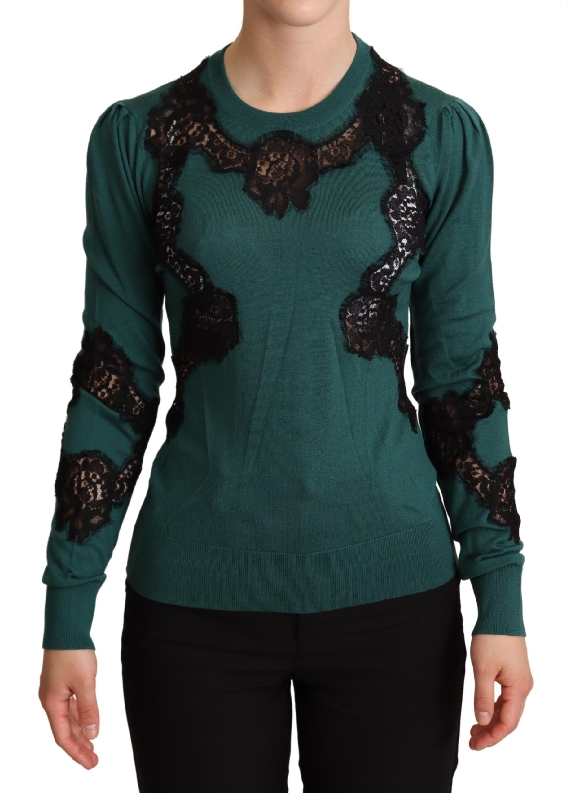 Green wool crewneck sweater by Dolce & Gabbana, featuring a soft knit texture and classic fit.