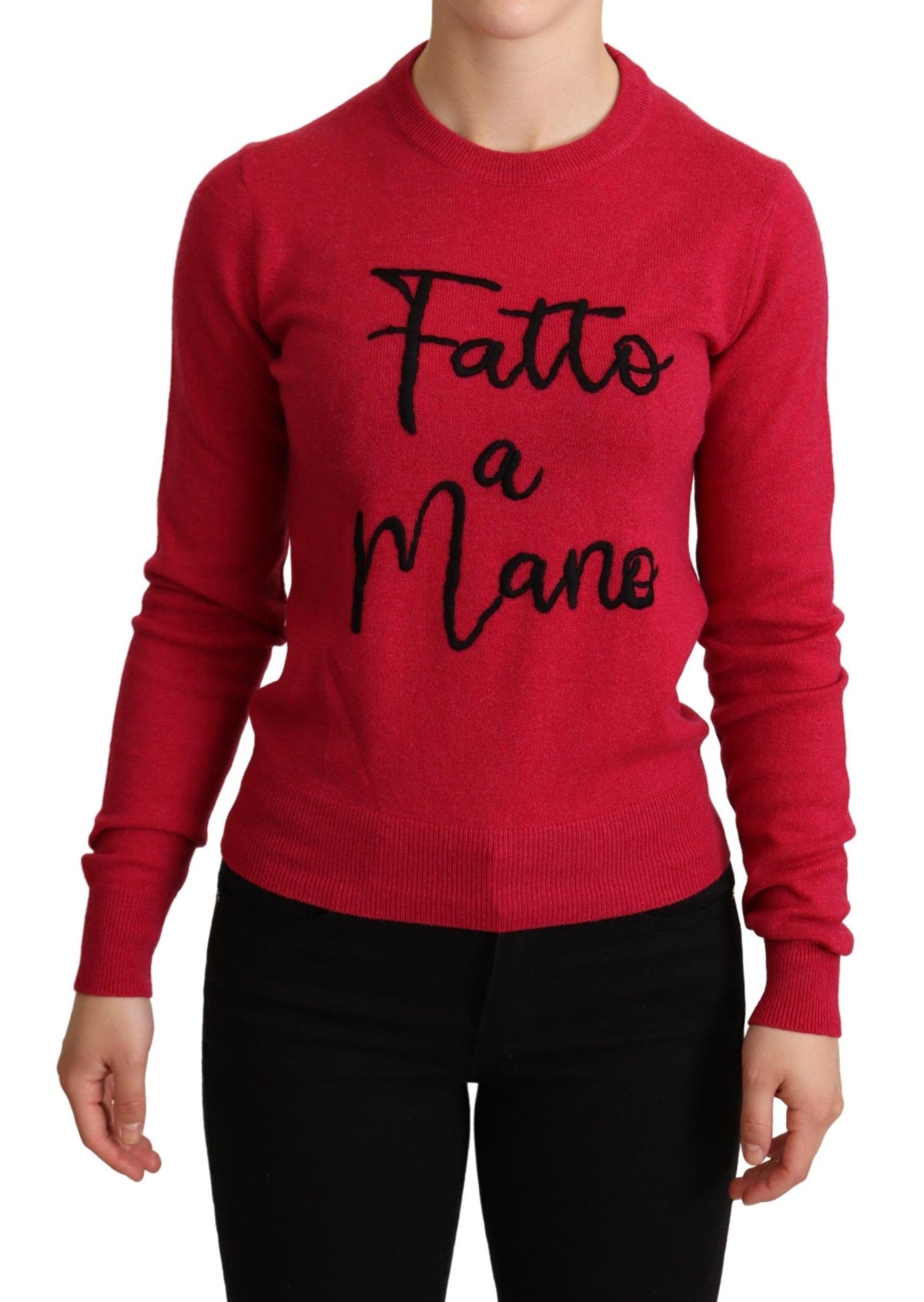 Pink embroidered cashmere wool pullover sweater by Dolce & Gabbana, featuring intricate embroidery and soft, luxurious fabric.