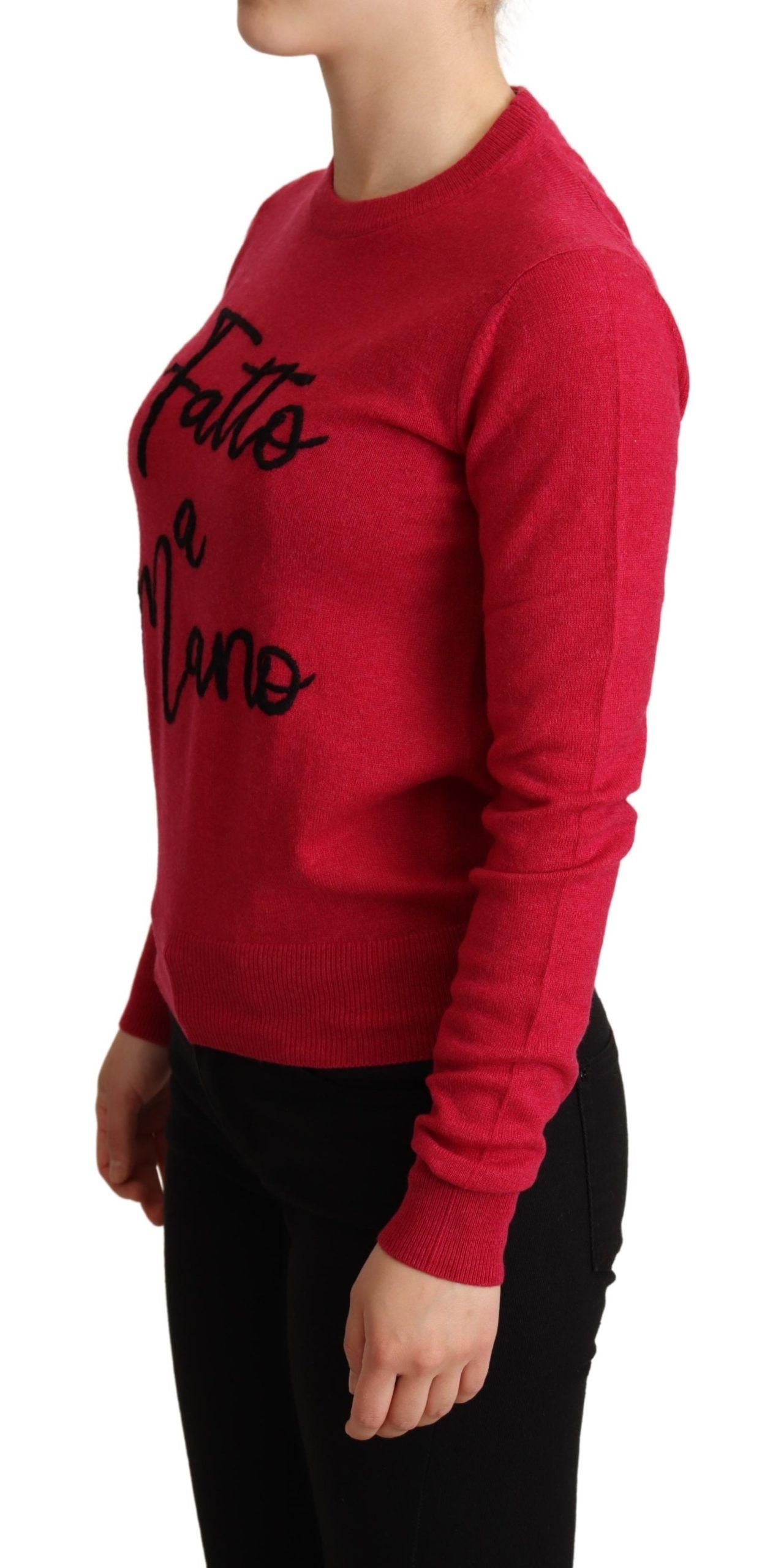 Pink embroidered cashmere wool pullover sweater by Dolce & Gabbana, showcasing intricate embroidery and soft knit fabric.