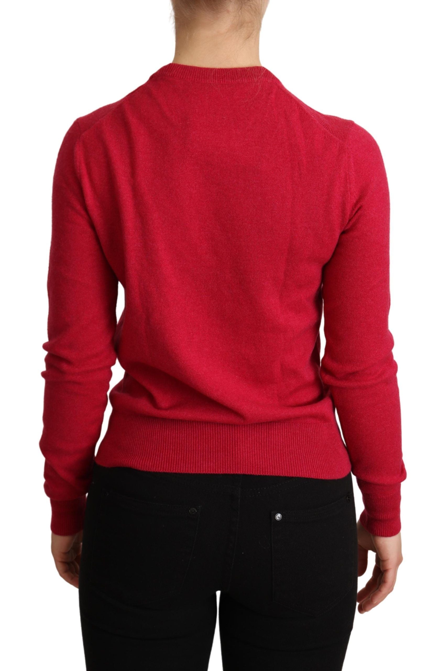 Pink embroidered cashmere wool pullover sweater by Dolce & Gabbana, showcasing intricate embroidery and soft knit fabric.