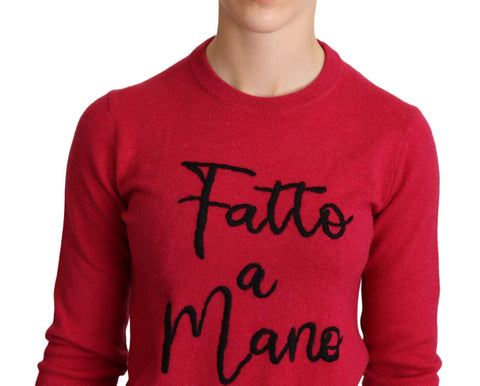 Pink embroidered cashmere wool pullover sweater by Dolce & Gabbana, featuring intricate embroidery and a cozy, luxurious fit.