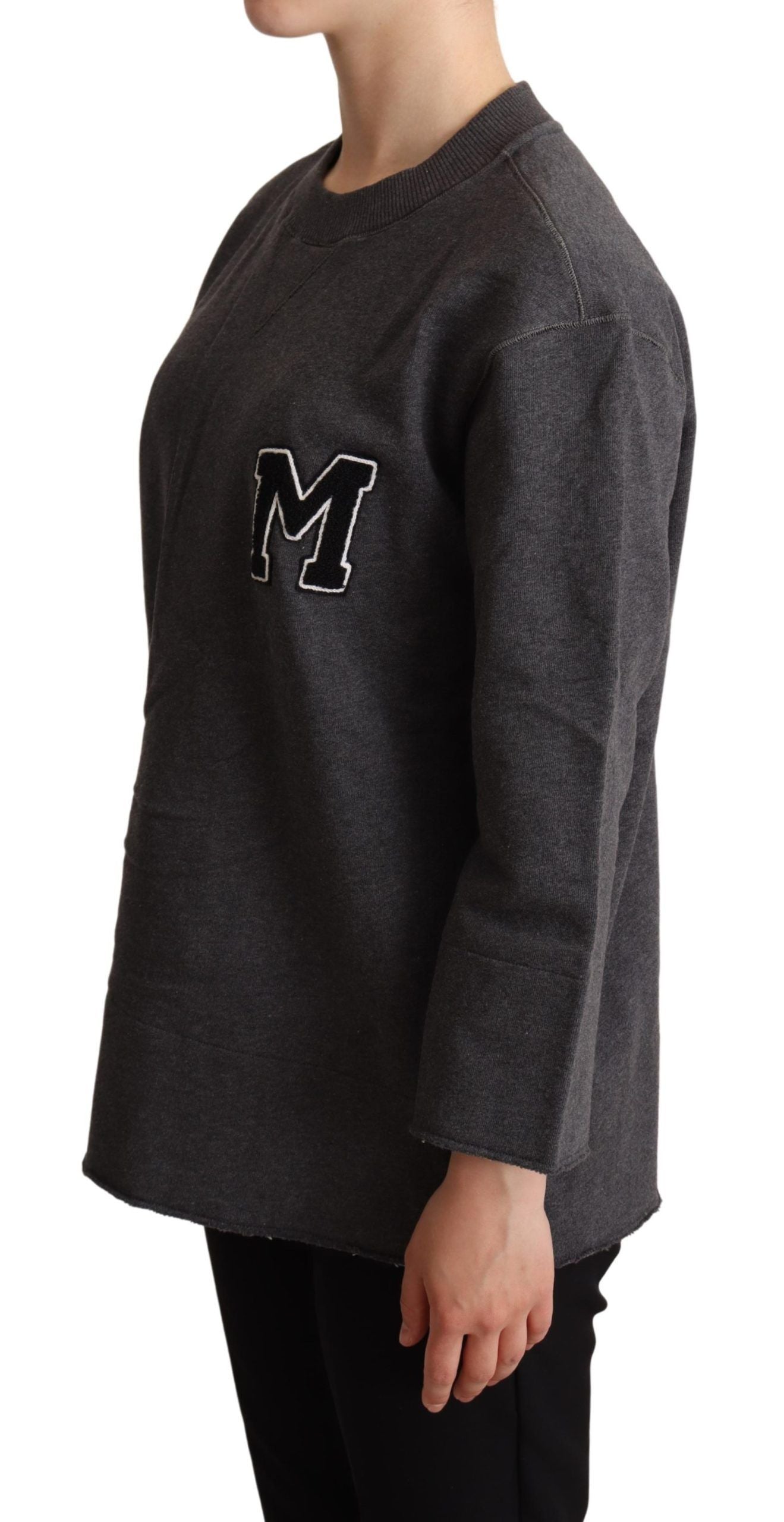 Gray embroidered women's pullover sweater by Dolce & Gabbana, featuring intricate embroidery and a cozy knit design.