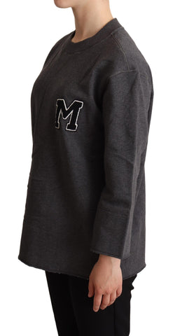 Gray embroidered women's pullover sweater by Dolce & Gabbana, featuring intricate embroidery and a cozy knit design.