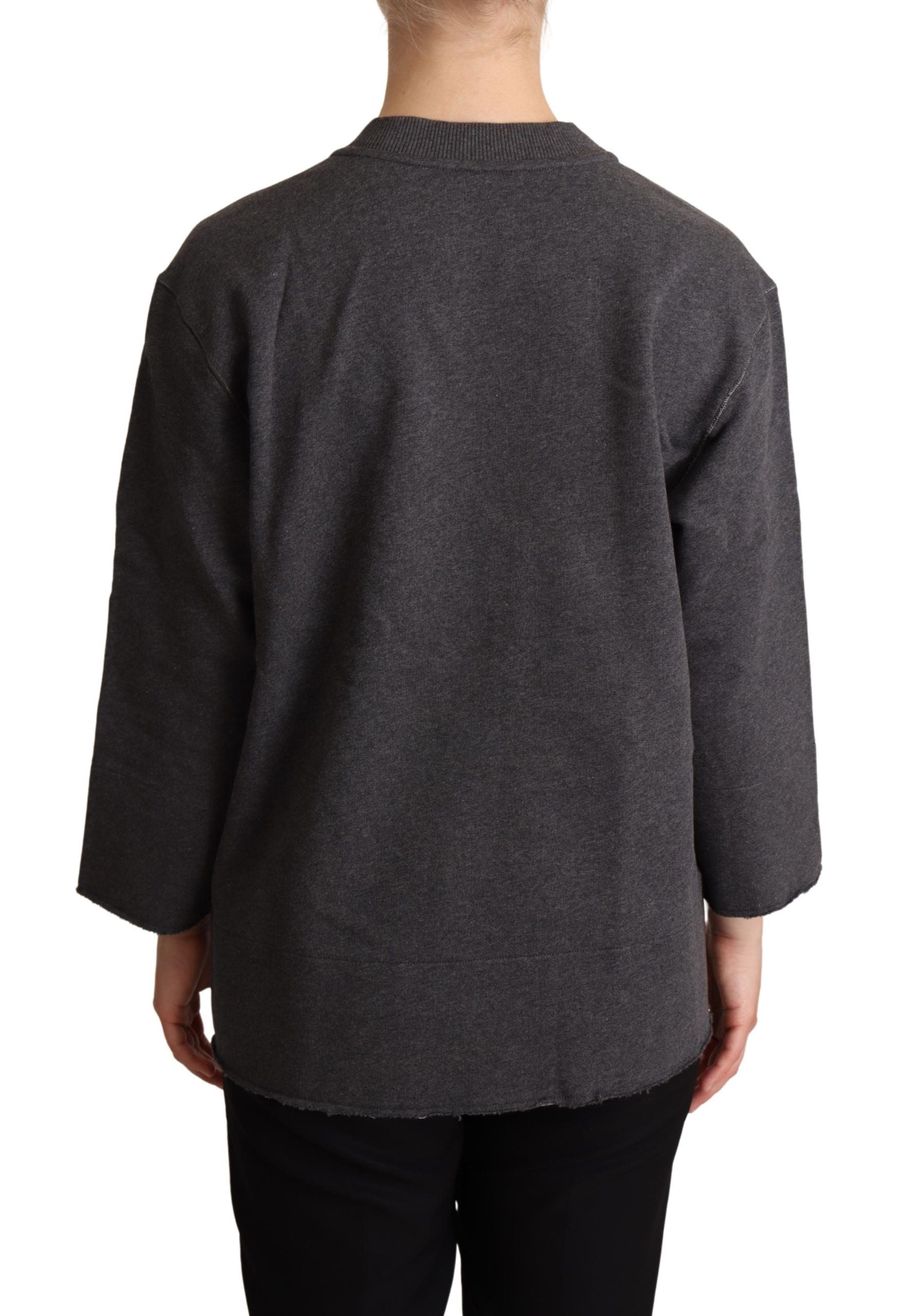 Gray embroidered women's pullover sweater by Dolce & Gabbana, featuring intricate embroidery and a cozy knit design.