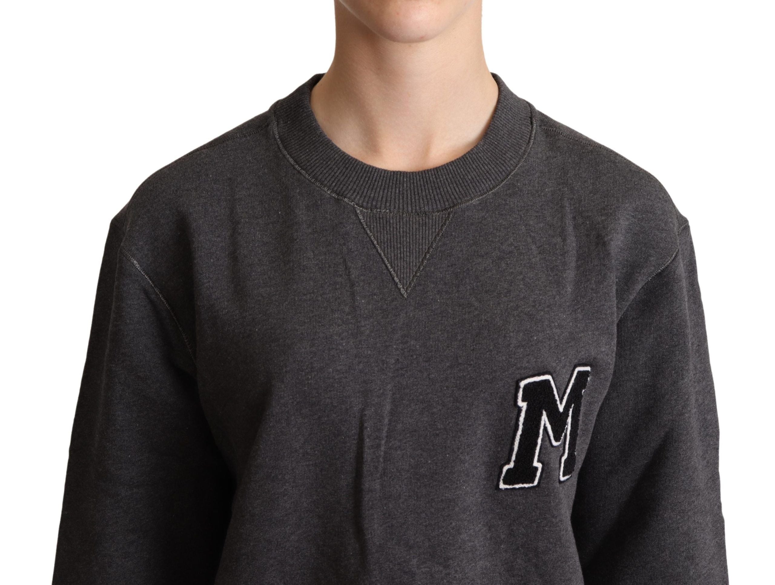 Gray embroidered women's pullover sweater by Dolce & Gabbana with detailed floral embroidery on the front.