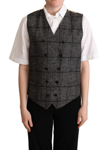 Gray wool leopard print waistcoat vest by Dolce & Gabbana, featuring a tailored fit and stylish animal pattern.