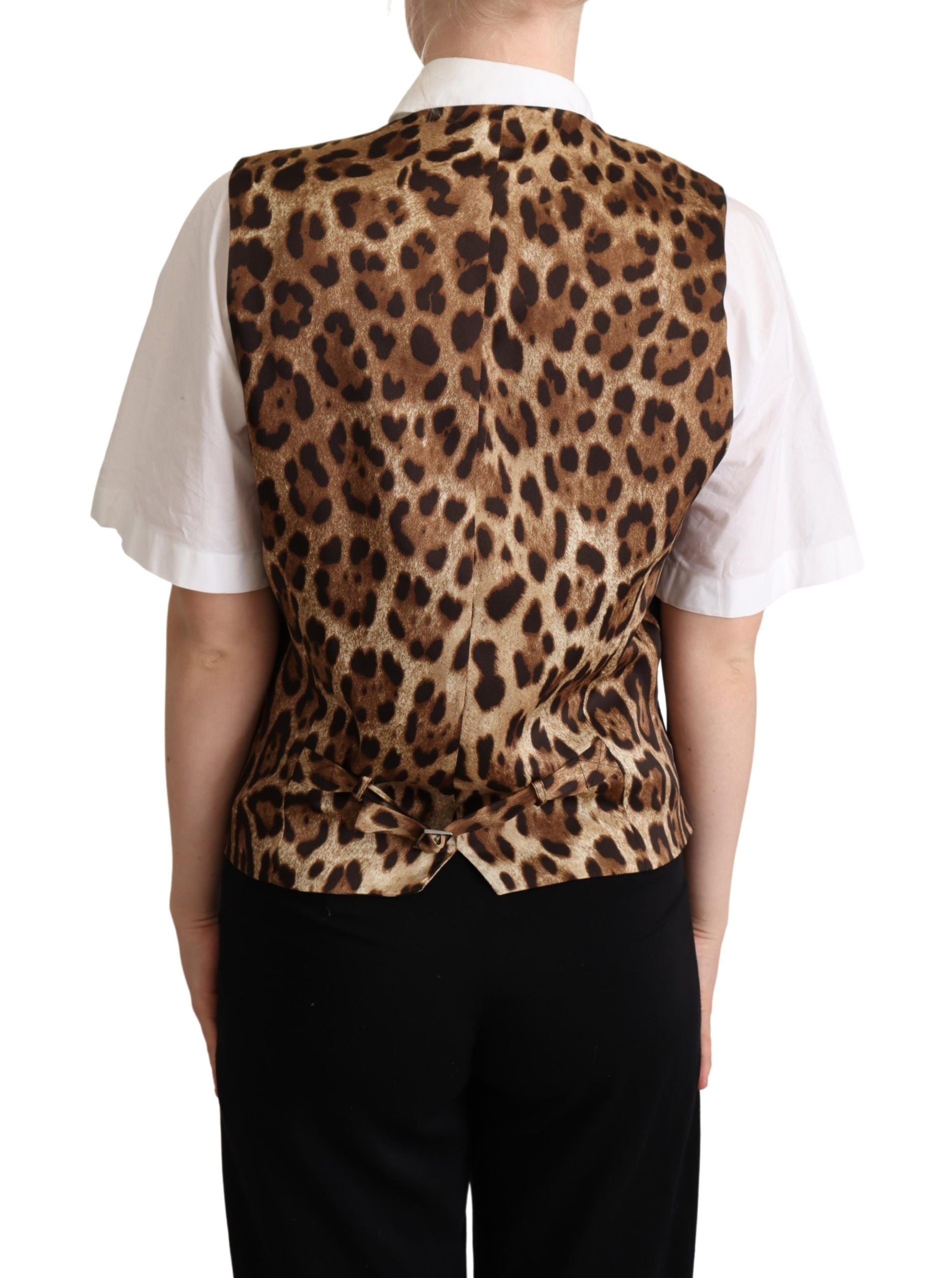 Gray wool leopard print waistcoat vest by Dolce & Gabbana, featuring tailored fit and stylish animal print detail.
