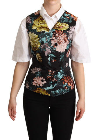 Black Jacquard floral waistcoat vest by Dolce & Gabbana, featuring intricate floral patterns and tailored fit.