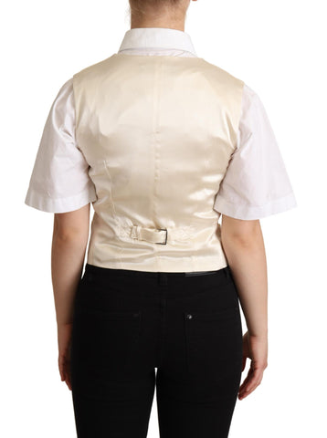 Beige silk sleeveless waistcoat vest by Dolce & Gabbana, tailored fit with smooth fabric and classic style.