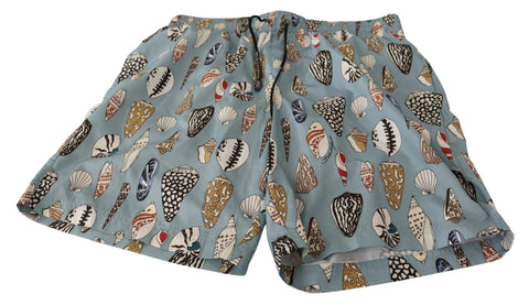 Blue seashell pattern Dolce & Gabbana swimwear shorts with a relaxed fit, featuring vibrant beach-inspired print and comfortable fabric.