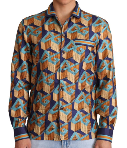 Multicolor DG logo silk men's top shirt by Dolce & Gabbana, featuring a stylish patterned design and classic fit.