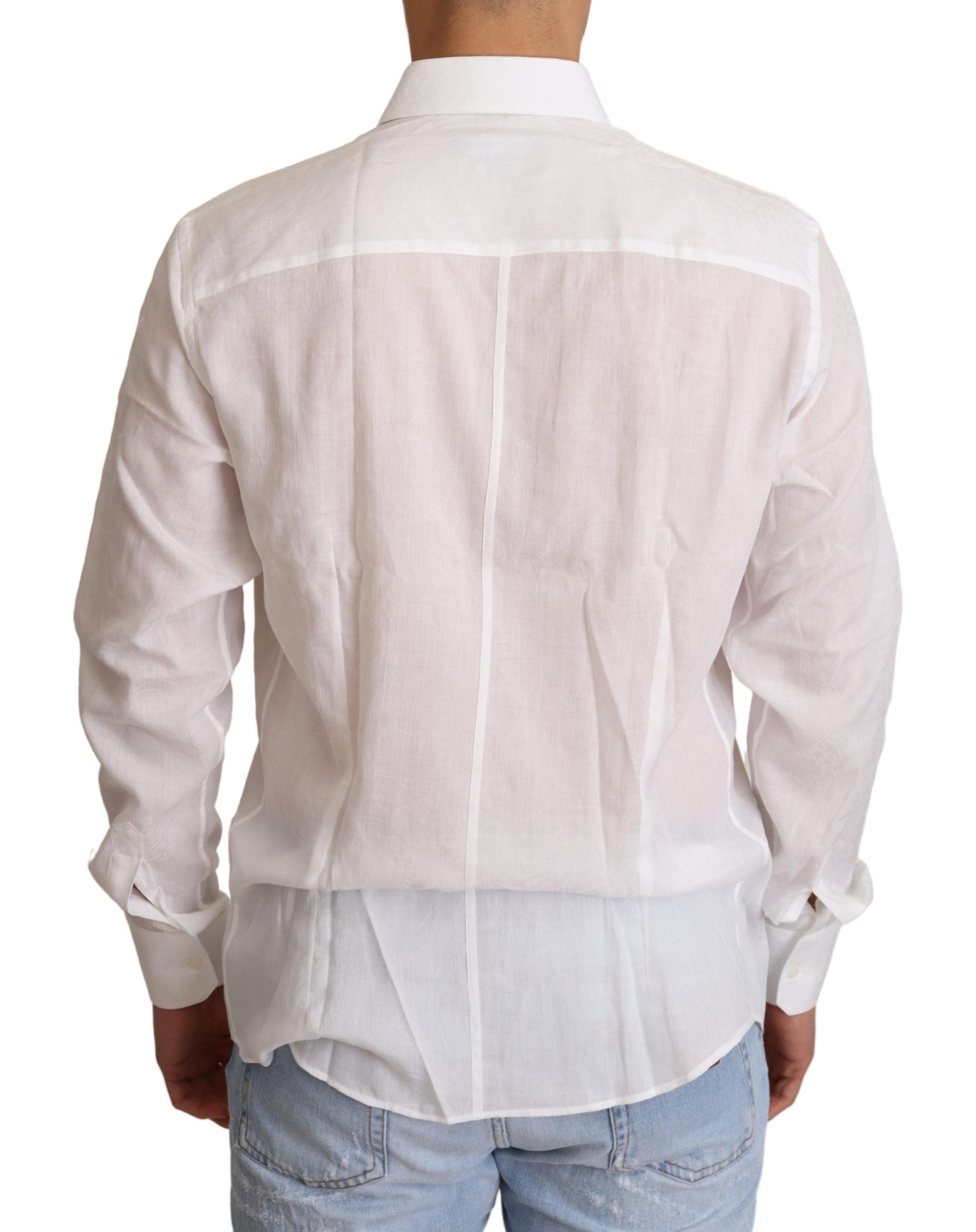 White cotton floral pattern Martini shirt by Dolce & Gabbana, featuring a stylish and elegant design with floral print.