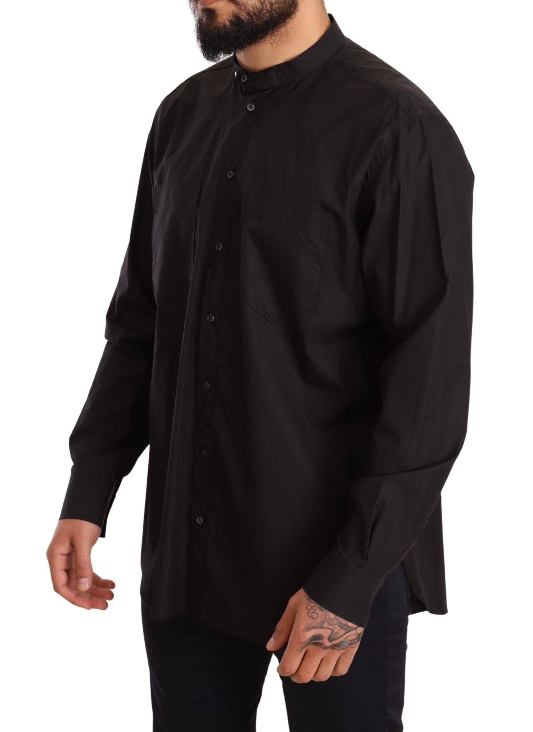 Black 100% cotton formal dress top shirt by Dolce & Gabbana, featuring a tailored fit and classic collar.