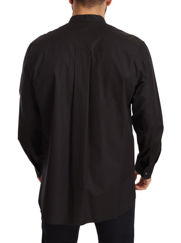 Black 100% cotton formal dress top shirt by Dolce & Gabbana, featuring a tailored fit and elegant design.