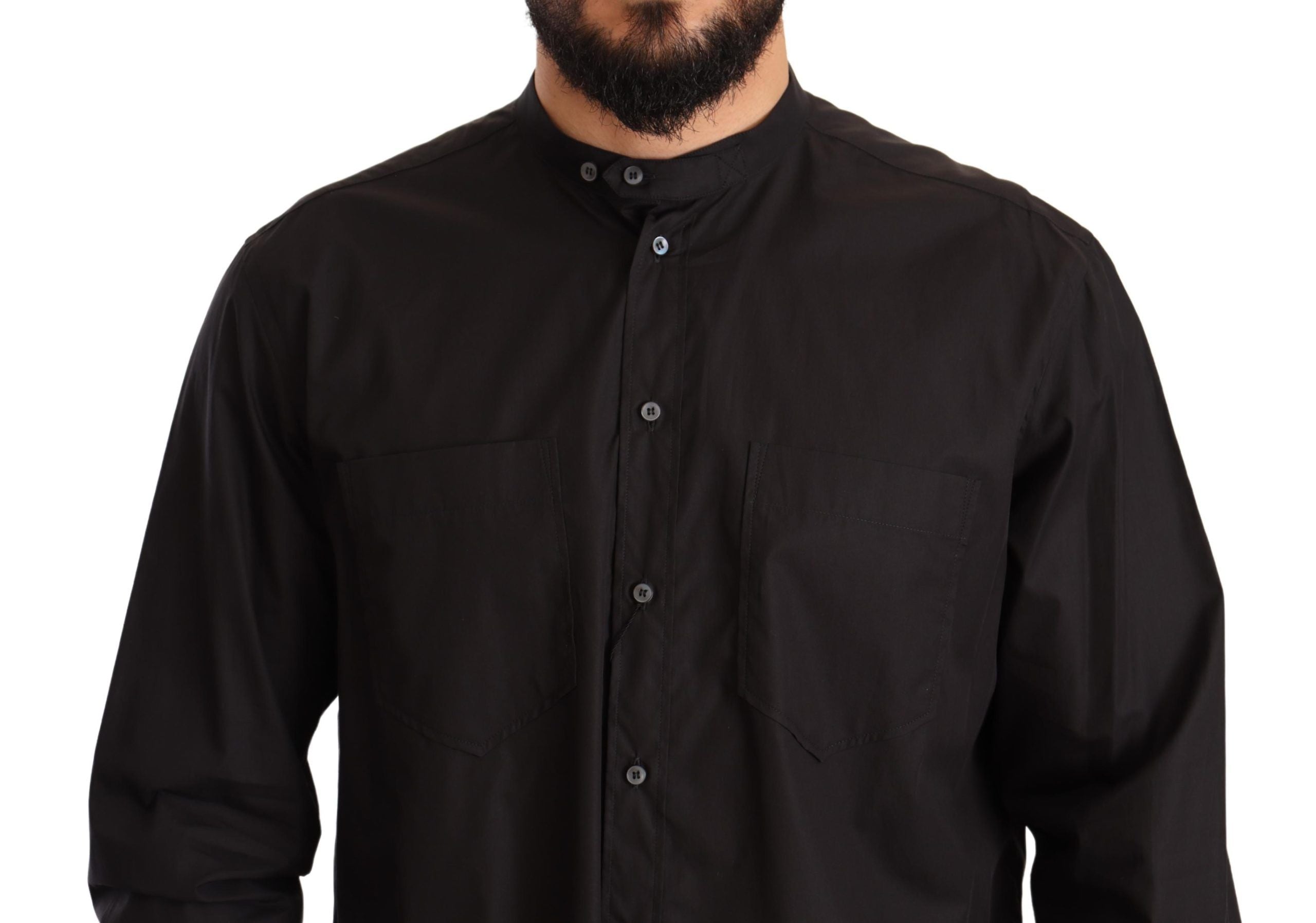 Black 100% cotton formal dress top shirt by Dolce & Gabbana, featuring a tailored fit and classic collar.