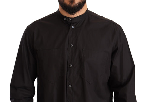 Black 100% cotton formal dress top shirt by Dolce & Gabbana, featuring a tailored fit and classic collar.