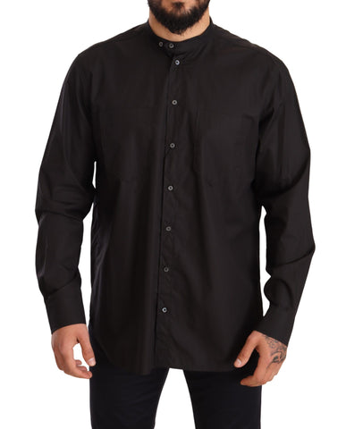 Black 100% cotton formal dress top shirt by Dolce & Gabbana, featuring a classic fit and elegant design.