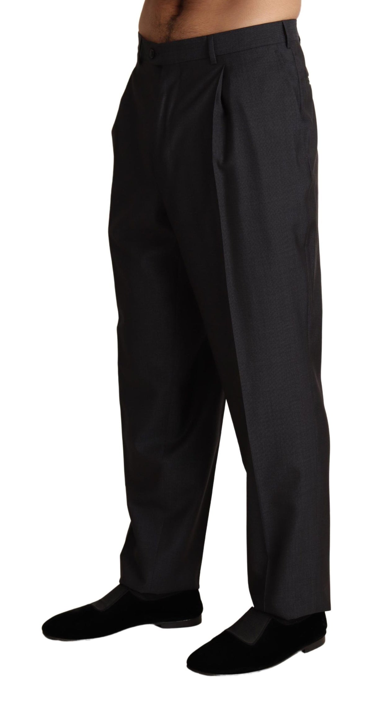 Gray wool blend formal trousers by Dolce & Gabbana, tailored fit with classic waistband and crease front.