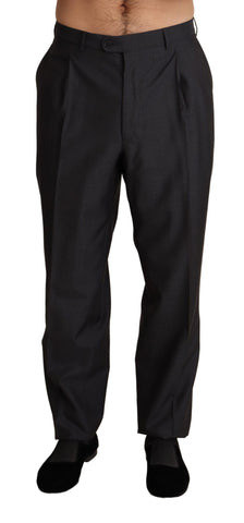 Gray wool blend formal trousers by Dolce & Gabbana, tailored fit with classic style, shown on a flat lay.