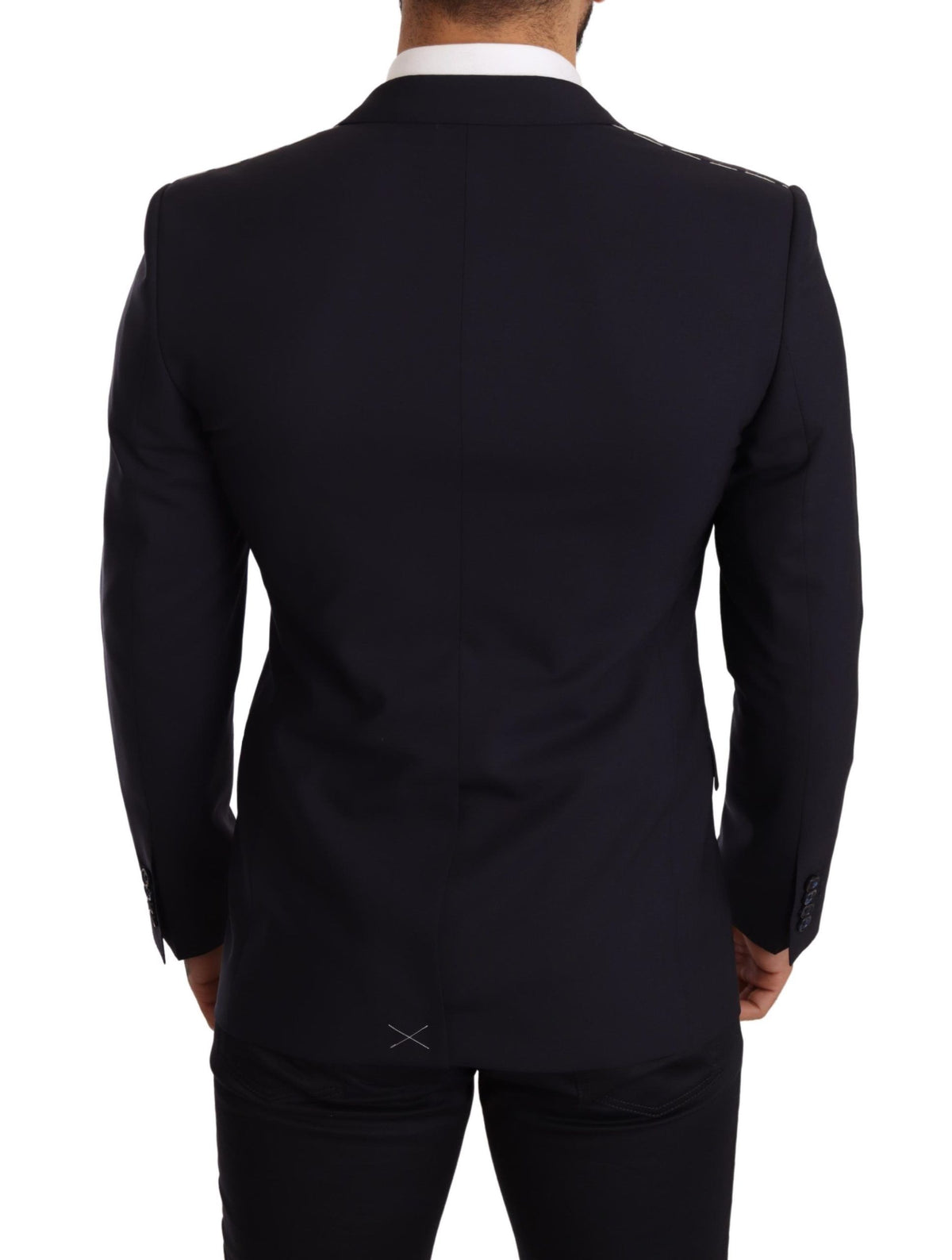Navy blue wool slim fit Martini blazer by Dolce & Gabbana, tailored with a classic lapel and sleek design.