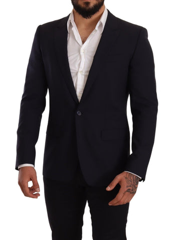 Navy blue wool slim fit Martini blazer by Dolce & Gabbana, tailored with a structured lapel and sleek design.